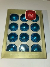 Vintage Shiny Brite Glass Blue Christmas Ornaments Set of 12 with Box 1965 picture