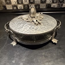 Vintage Rodney Kent hammered Aluminum Cover Glass Candy Dish 1930's Tulip picture