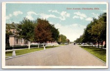 Antique Oklahoma Postcard CHICKASHA Iowa Avenue Trees 1918 picture