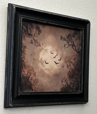 12x11” Vintage Bats Full Moon Dark Art Print Framed Gallery Wall  picture