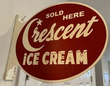 Crescent Ice Cream Dealer 2 SIded Painted Metal Flange Sign (Rare Find) picture