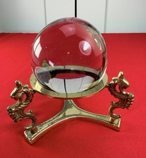 Vtg 3” Clear Crystal Glass Ball Sphere Orb Brass Dragon Tripod Stand Gothic picture