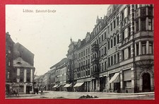 Postcard Löbau in Sat. 1915 view in Bahnhofstrasse with shops (13397 picture