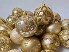 Vintage Style Gold Glass Christmas Ornaments Collection of 20 Handmade picture