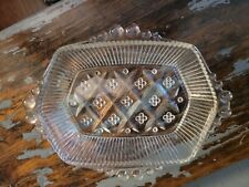 Vanity Dish Clear Pressed Glass 6x4x1 Pressed Depression Beads Ribbed Handles picture