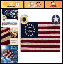 Vintage 250th Anniversary USA Flag 3x5 ft, Heavy Duty Cotton, Embroidered 13 Sta picture