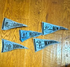 Vintage State Souvenir Pennants Lot of 5 Florida NJ MA VA West Virginia picture