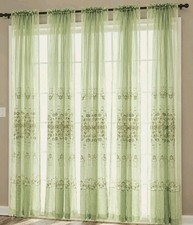VTG Sheer Embroidered Floral Lemongrass Eyelet Curtains Lot 5 Panels 59x81.5