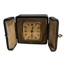 French 1920s Duverdrey & Bloquel wind up Travel Clock leather Folding case picture