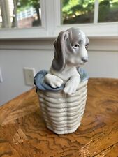 LLADRO 1128 Dog in a Basket Porcelain Figurine  Basset Hound picture