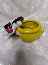 Warner Bros Sylvester And Tweety Bird Candy Dish / Planter Bowl Yellow H-77 picture