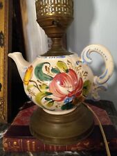 Antique Handpainted electrified Oil Lamp pottery teapot Cottage French Country  picture