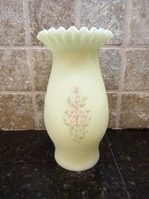 Fenton Painted Custard Glass Pink Floral Signed Hurricane Lamp Candle Holder Top picture