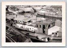 1940s Red Cross Harbor Tug Boat Barges Port Dock Vintage B&W Photo Snapshot picture