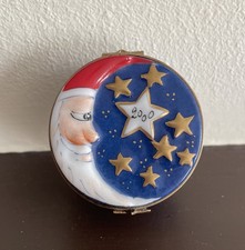 Limoges Chamart Peint a La Main Santa Crescent Moon Porcelain Trinket Box picture