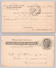 1899 Warwick NY Postmark R. C. Williams & Co. NYC Postal Card Jefferson Stamp picture