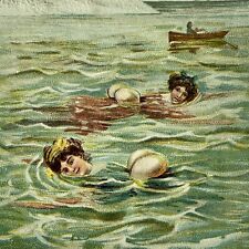 Antique Embossed Postcard Beautiful Bathing Beauty Floatation Device Germany picture