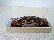 Australia Hardwood Boomerang Hand Painted Art sculpture holder stand 6'' box picture