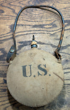 Vintage US Army Indian Wars Model 1874 CANTEEN / Canvas Covered w Leather Strap picture