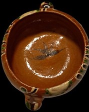 Tlaquepaque Vint. Hand-made-painted Mexico Red Clay Bowl Double Handled 1930-40s picture