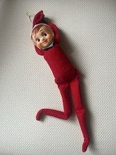 Vintage Red Felt Fabric Cloth Poseable Pixie Elf Christmas picture