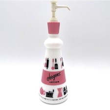 Jergens Lotion Dispenser Milk Glass Vintage 8oz White Pink Black Kitchen Graphic picture