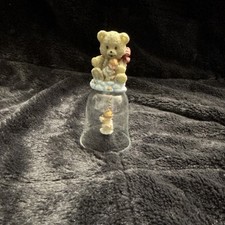 Giftco Loving Bear Clear Glass Bell, Resin Topper, Boxed Decorative Collectible picture