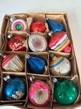 Vintage Poland Glass Christmas Ornaments Set 12 Indent Reflector Mixed Shapes picture
