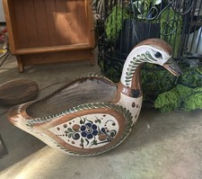 Vintage Signed Tonala Mexican Folk Art Pottery Duck Planter picture