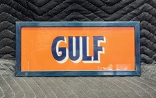 Vintage Gulf Oil Petroleum Brand Advertising Sign in Blue Frame (6 x 13) picture