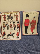 Vintage Trooping the British Royal soldiers Tea Towel Irish Linen picture