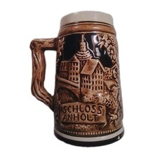 Rare Vtg Schloss Anholt 5.5” Ceramic German Beer Mug Stein Castle Barware Decor picture