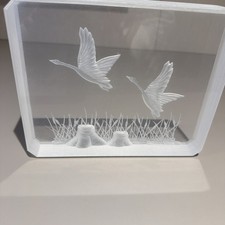 VINTAGE 70's THICK LUCITE BLOCK ETCHED BIRD ART picture