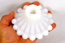 Antique Milk Glass Candlestick Holder Big Hobnail Scallop picture