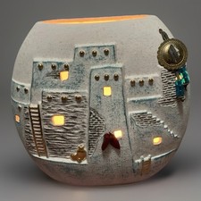 Vintage Southwestern Native American Ceramic Vase Lamp Pueblo Architecture picture