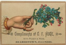Victorian Trade Card Beardstown IL G F Huge of Pilger & Huge Calling Card? picture