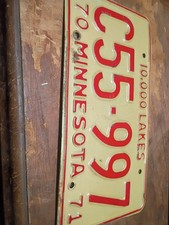 Minnesota License Plate C55-997 10,000 Lakes 1970-1971 Red on White picture