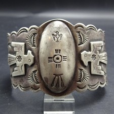 Old 1920s-1930s INGOT SILVER Cuff BRACELET Vintage PAWN Hand-Stamped & Bump Outs picture