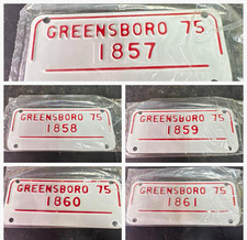 Vintage 1975 Greensboro NC Motorcycle License Plate NOS Sequential Set 1857-61 picture