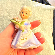 Vtg May Birthday Figurine Flower Porcelain Blue Dress picture