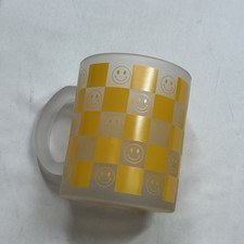 Dwell Studio Yellow Smiley Faces Glass Mug Coffee Cup 12 Ounce picture