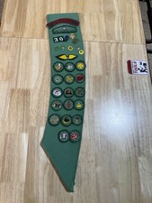 Vintage Girl Scout Lot Sash with Pins Patches Coin Purse 1960's - 70's picture