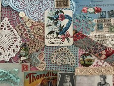 ANTIQUE SCRAP PAPER & LACE Snippets Trim Victorian Ephemera Art Craft Bundle Lot picture