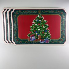 Vintage Christmas Placemats Kitsch Town and Country Linen Vinyl Set 4 picture
