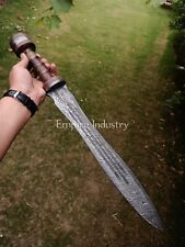Handmade Damascus Steel Double Edge Roman Gladius Sword, Fixed Blade With Sheath picture