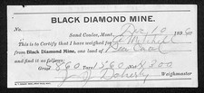 1896 Black Diamond Mine Sand Coulee, MT G. Mitchell Coal Scale Weigh Slip picture