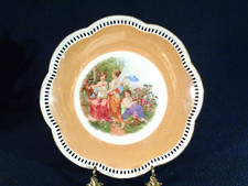 Schumann Bavaria Reticulated Cabinet Plate 3 Maidens Yellow Band & Gold Trim picture
