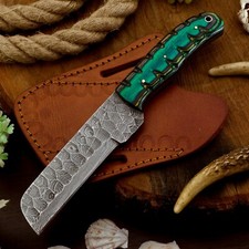 Custom Handmade Damascus Steel EDC Bull Cutter Knife Paka Wood Handle W/ Sheath picture