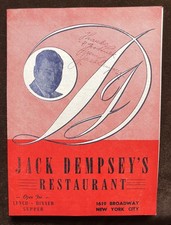 Vintage JACK DEMPSEY'S Restaurant Menu, New York SIGNED Auto 1619 Broadway picture