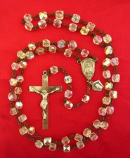 Vintage CLEAR GLASS Rosary MARY JESUS Center Catholic FACETED BEADS Rosary Large picture